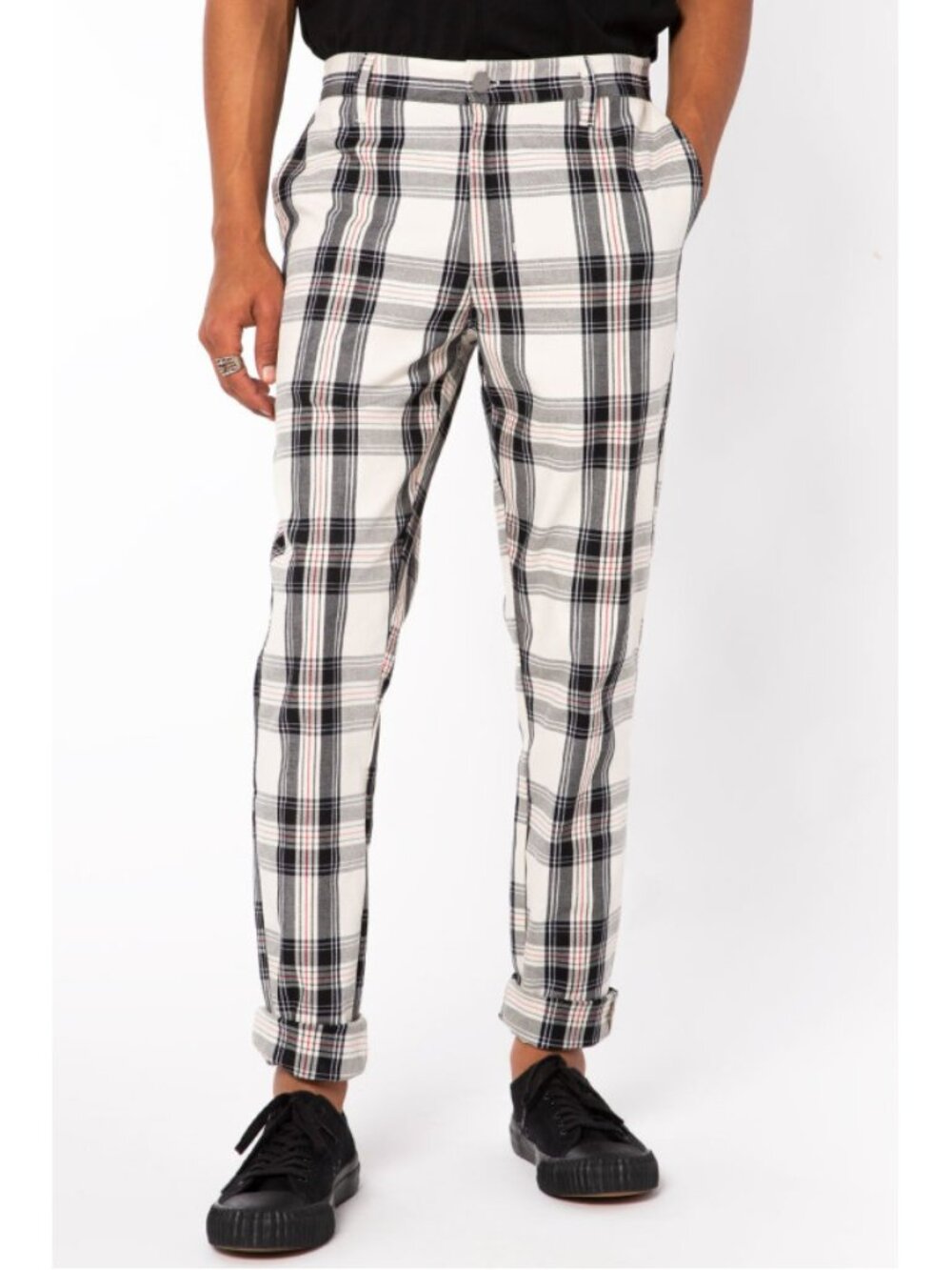 NEW NWOT! ELWOOD BEIGE TARTAN PLAID SLIM TAPERED PANTS GOLF TROUSERS STRETCH 34